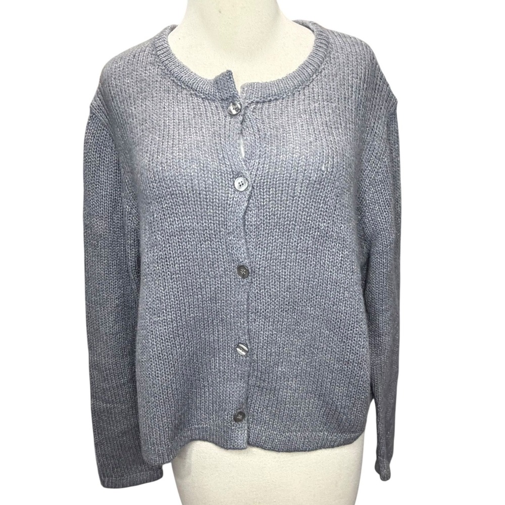 Nia Ariana Cardigan Sweater Womens S/M Gray Cropped Relaxed Fit Boxy Minimalist - Picture 2 of 15